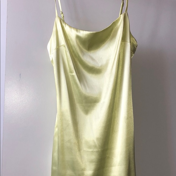 Satin neon yellow slip dress - Picture 3 of 7